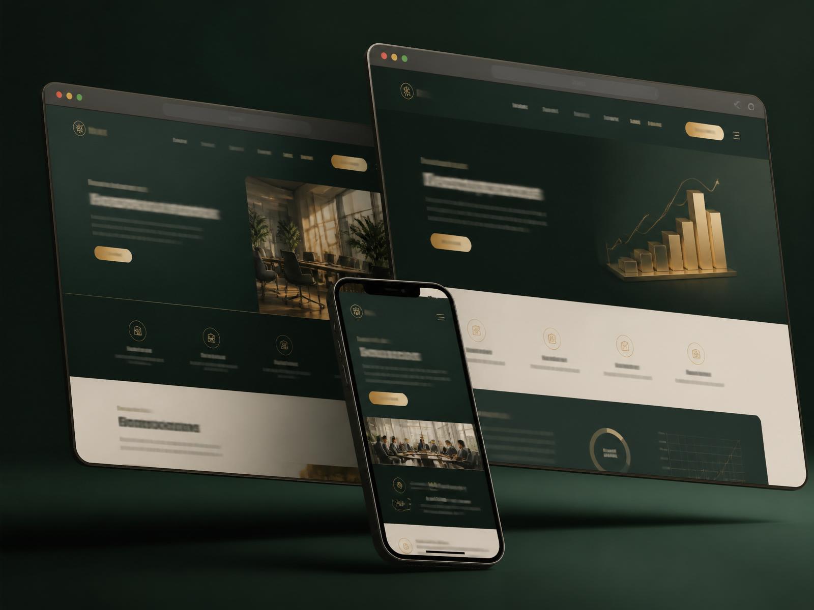 Layered website and mobile mockups of Brilho Media client work